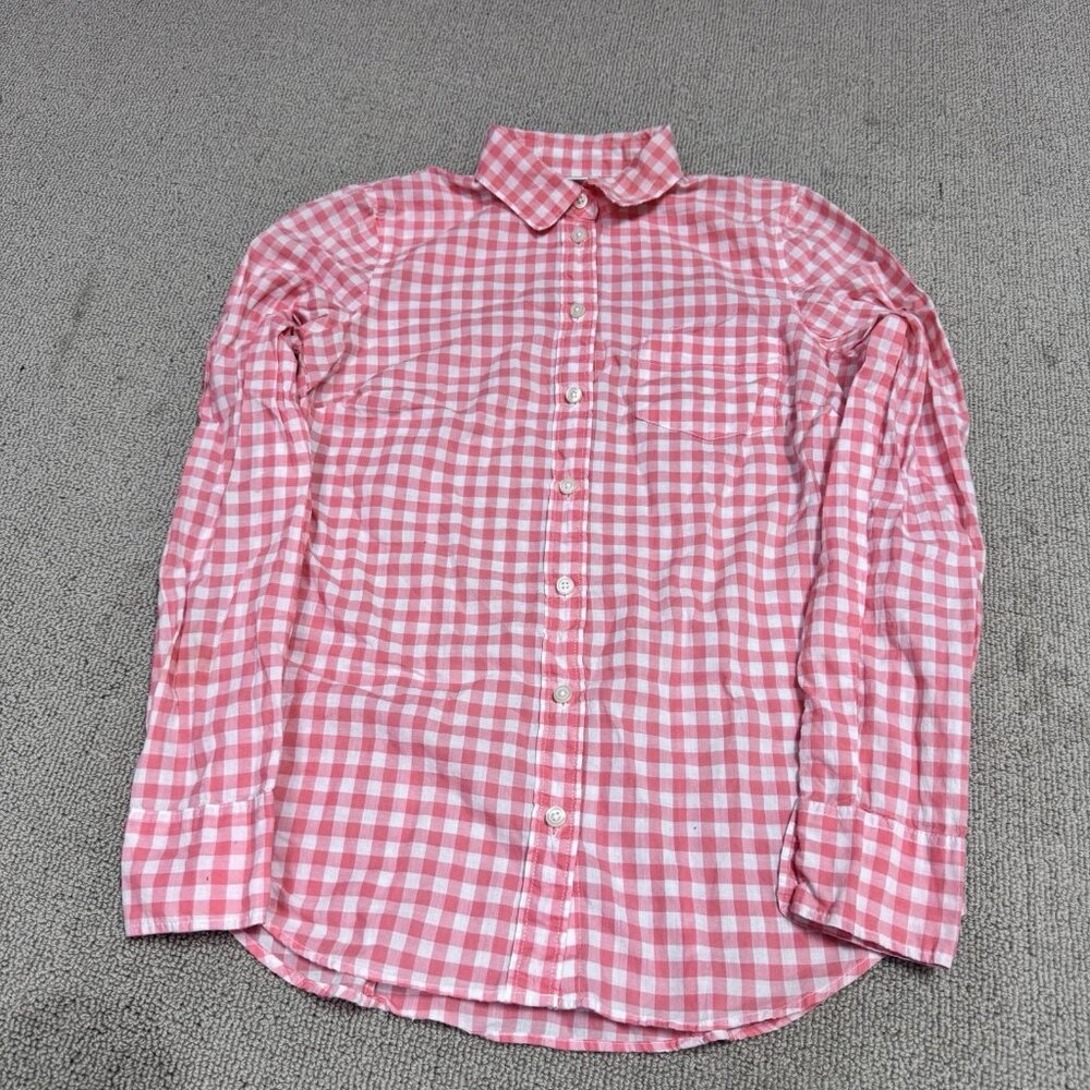 J.Crew Button Down Shirt Red-Pink White Long Sleeve Women’s Size XXS